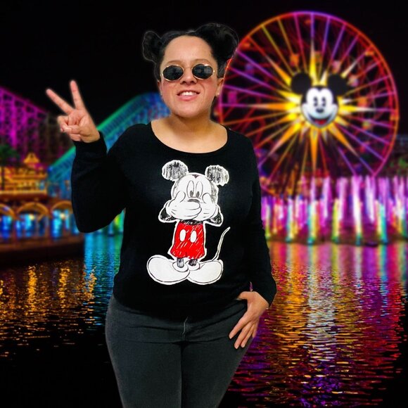 Disney Mickey Mouse Funny Graphic Sweatshirt Top Crewneck Long Sleeve Pullover - Picture 3 of 12